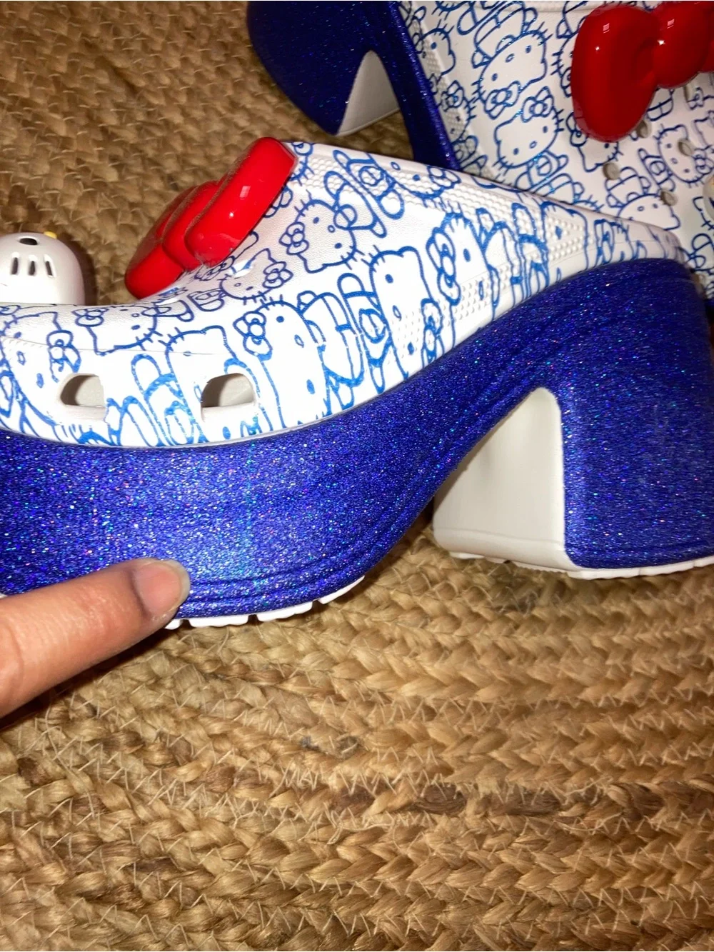 CROCS White & Blue Hello Kitty Platform Clogs with Red Bow Charm